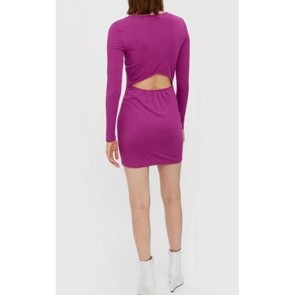 Vero Moda Wild Aster Purple Mini Dress Long Sleeve Open Back‎ Size M Bodycon New